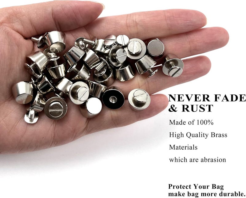 honigo 24 Pack Silver Rivets Stud Handbag Purse Feet 1/2 inch Flat Head Metal Solid Brass Studs Screw Back Feet 12mm Buckle Spikes Leathercraft for Leather Bag Totes DIY Craft - Image 5
